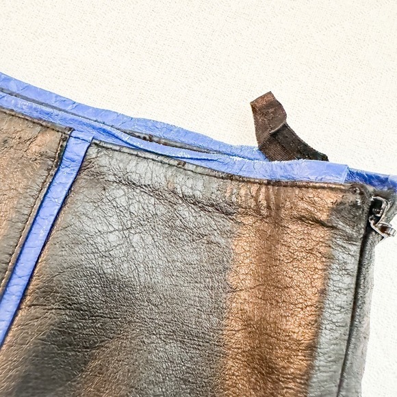 Lucid Limited Black Leather Pencil Straight Skirt Blue Trim Size 12 - Picture 2 of 6